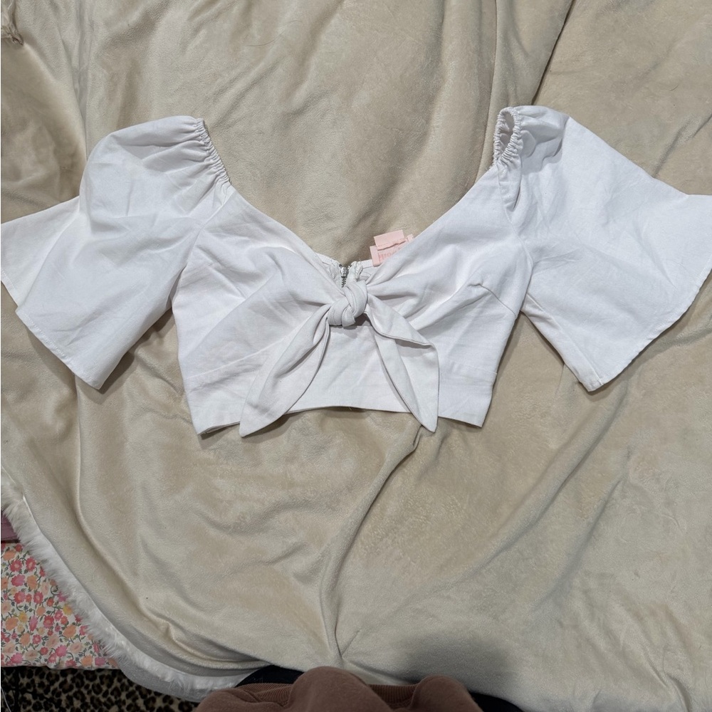 NWT SHOWPO White Sleeve Tie-Front Top linen blend